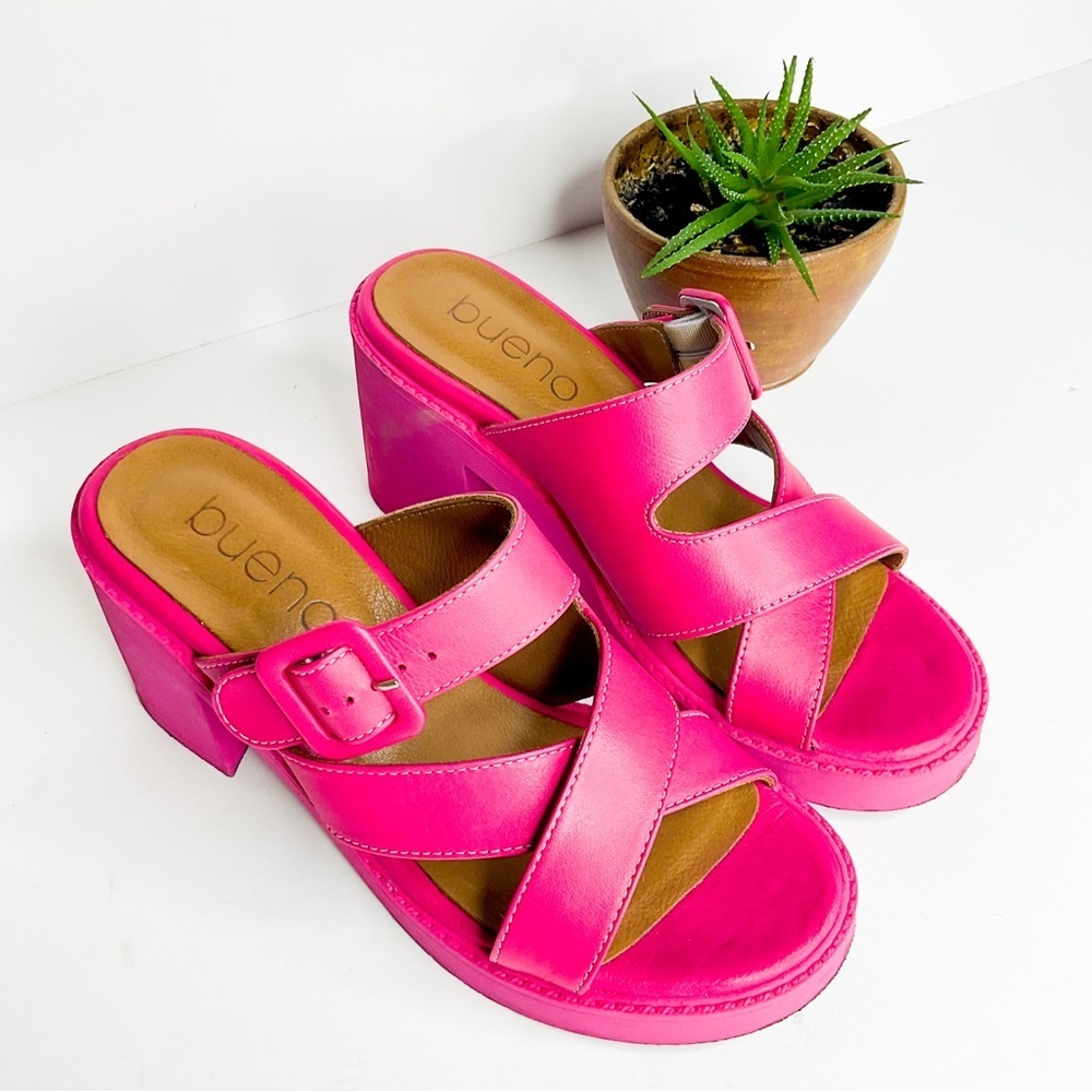 BUENO Bright Pink Leather Platform Sandals In Great Condition - Picture 5 of 8